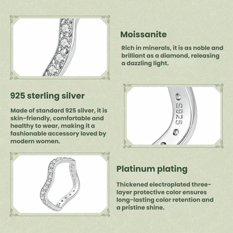 Minimalist S925 Sterling Silver Wave White Gold Plated Moissanite Ring