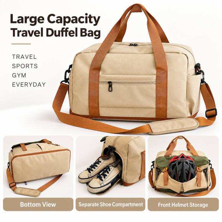 Expandable Travel Duffel Bag with Shoe Compartment Weekender Overnight Bag with Dry Wet Separation