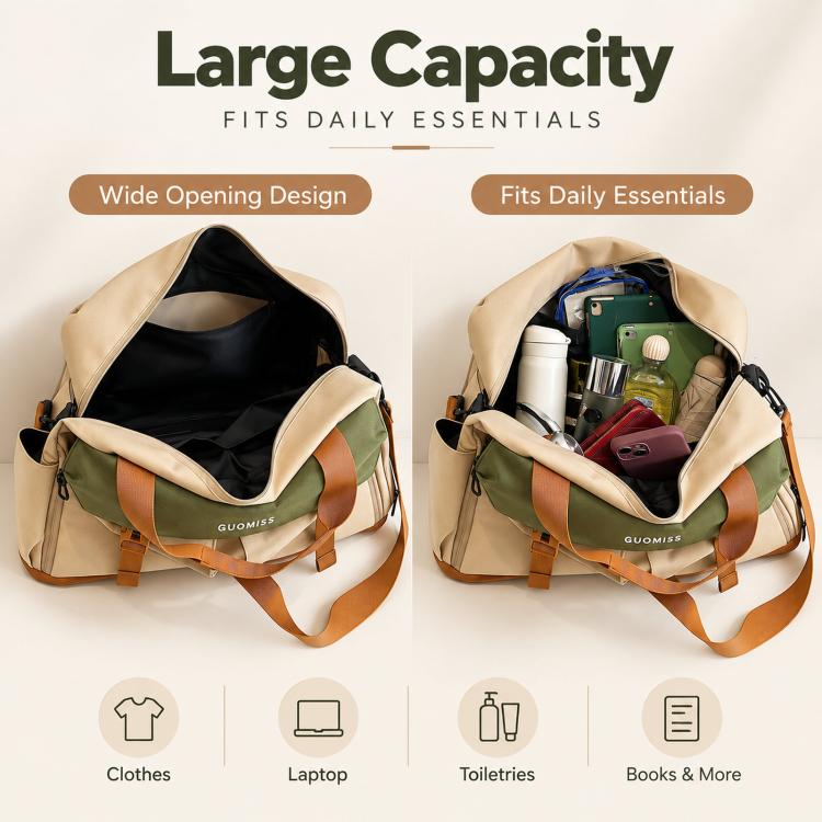 Expandable Travel Duffel Bag with Shoe Compartment Weekender Overnight Bag with Dry Wet Separation
