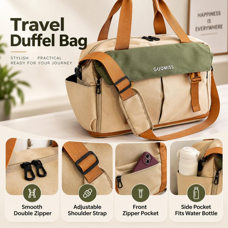 Expandable Travel Duffel Bag with Shoe Compartment Weekender Overnight Bag with Dry Wet Separation
