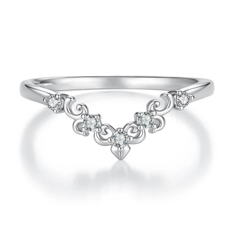 S925 Sterling Silver V-Shaped Fleur-de-Lis Moissanite Ring, 6 US Size, 7 US Size, 8 US Size