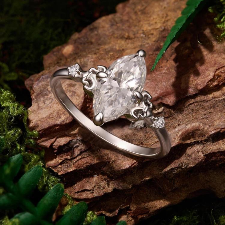 S925 Sterling Silver Teardrop-Shaped 2-Carat Moissanite Ring, 6 US Size, 7 US Size, 8 US Size