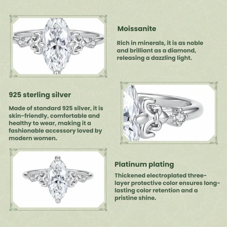 S925 Sterling Silver Teardrop-Shaped 2-Carat Moissanite Ring, 6 US Size, 7 US Size, 8 US Size