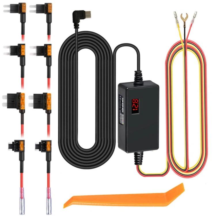 Digital Display Type-C 12V/24V to 5V 3A 3-Wire Adjustable Hardwire Kit for Car Chargers, Right-angle Plug Universal, Straight Plug Universal, Right-angle Plug Mini Fuse Tap, Straight Plug Mini Fuse Tap