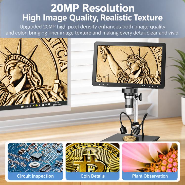 10.1 Inch Screen 20MP Digital Microscope 1500X Magnification HDMI-Compatible Output With 32GB SD Card