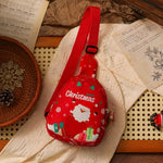 Kids Christmas Sling Bag Mini Crossbody Chest Pack with Adjustable Strap Plush Charm