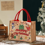 Christmas Jute Tote Bag Reusable Burlap Holiday Gift Bag With Button Closure, Large Red, Small Red, Large Green, Small Green