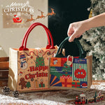 Christmas Jute Tote Bag Reusable Burlap Holiday Gift Bag With Button Closure, Large Red, Small Red, Large Green, Small Green