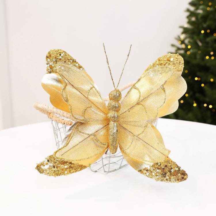 Glitter Butterfly Christmas Tree Ornaments Fabric Sequin Ornaments For Holiday Decoration