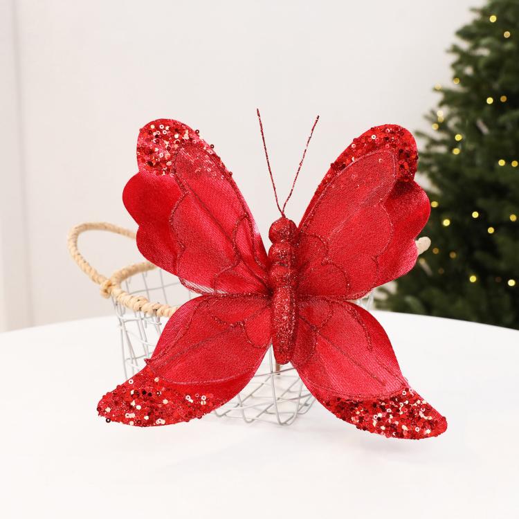 Glitter Butterfly Christmas Tree Ornaments Fabric Sequin Ornaments For Holiday Decoration