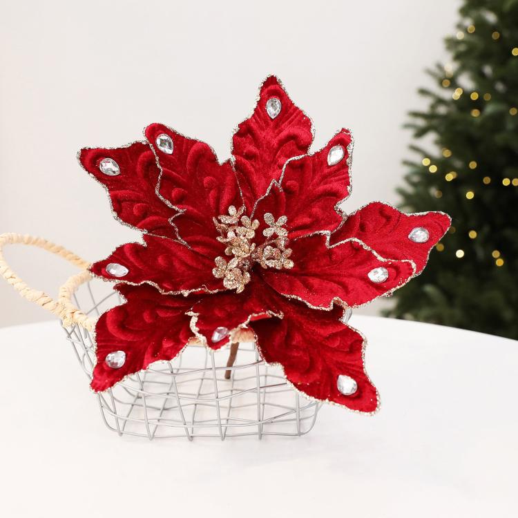 Artificial Flower Christmas Tree Ornament Festive Rhinestone-Embellished Flower Head Decorative Hanging Ornament