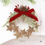 Gold Glitter Christmas Tree Ornament with Red Velvet Bow Pinecone Wreath Ball Hanging Decor, BOW-PINECONE, STAR-WREATH, HOLLOW-BALL, BOW-PENDANT