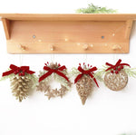 Gold Glitter Christmas Tree Ornament with Red Velvet Bow Pinecone Wreath Ball Hanging Decor, BOW-PINECONE, STAR-WREATH, HOLLOW-BALL, BOW-PENDANT