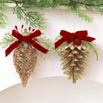 Gold Glitter Christmas Tree Ornament with Red Velvet Bow Pinecone Wreath Ball Hanging Decor, BOW-PINECONE, STAR-WREATH, HOLLOW-BALL, BOW-PENDANT