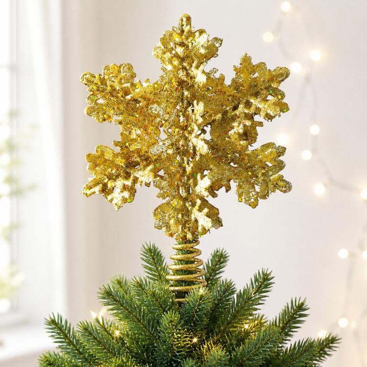 Glitter Snowflake Wrought Iron Tree Top Star Christmas Tree Ornament Christmas Decoration, Glitter Snowflake (Gold), Glitter Snowflake (Red)