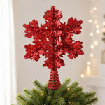 Glitter Snowflake Wrought Iron Tree Top Star Christmas Tree Ornament Christmas Decoration, Glitter Snowflake (Gold), Glitter Snowflake (Red)
