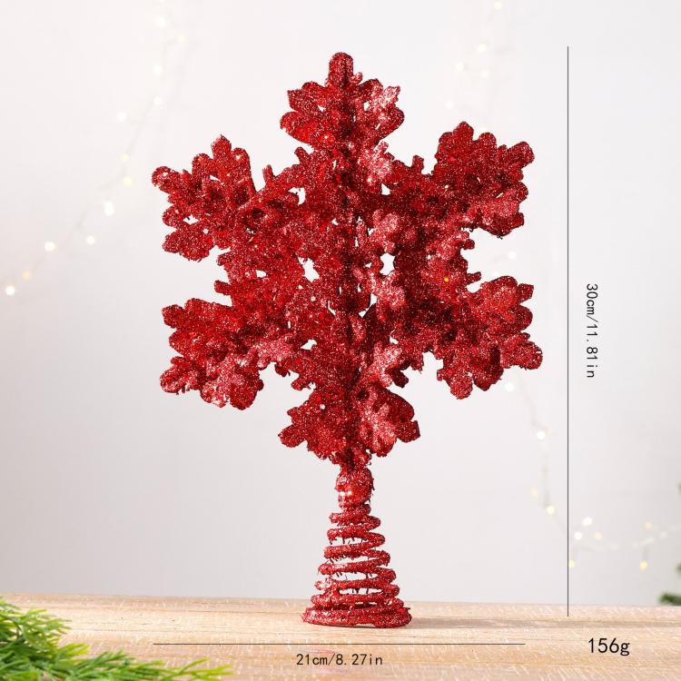Glitter Snowflake Wrought Iron Tree Top Star Christmas Tree Ornament Christmas Decoration, Glitter Snowflake (Gold), Glitter Snowflake (Red)