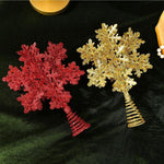 Glitter Snowflake Wrought Iron Tree Top Star Christmas Tree Ornament Christmas Decoration, Glitter Snowflake (Gold), Glitter Snowflake (Red)