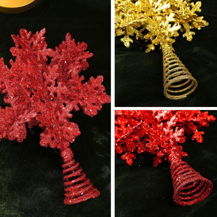 Glitter Snowflake Wrought Iron Tree Top Star Christmas Tree Ornament Christmas Decoration, Glitter Snowflake (Gold), Glitter Snowflake (Red)
