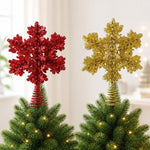 Glitter Snowflake Wrought Iron Tree Top Star Christmas Tree Ornament Christmas Decoration, Glitter Snowflake (Gold), Glitter Snowflake (Red)