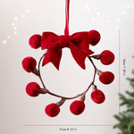 Red Velvet Bow Christmas Ornament Fabric Ball Cluster Berry Wreath Hanging Decor, Wreath, Grape Cluster