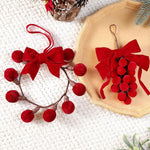 Red Velvet Bow Christmas Ornament Fabric Ball Cluster Berry Wreath Hanging Decor, Wreath, Grape Cluster
