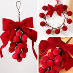 Red Velvet Bow Christmas Ornament Fabric Ball Cluster Berry Wreath Hanging Decor, Wreath, Grape Cluster