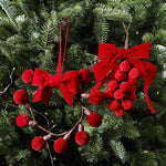 Red Velvet Bow Christmas Ornament Fabric Ball Cluster Berry Wreath Hanging Decor, Wreath, Grape Cluster