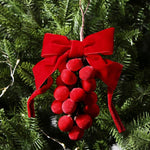 Red Velvet Bow Christmas Ornament Fabric Ball Cluster Berry Wreath Hanging Decor, Wreath, Grape Cluster