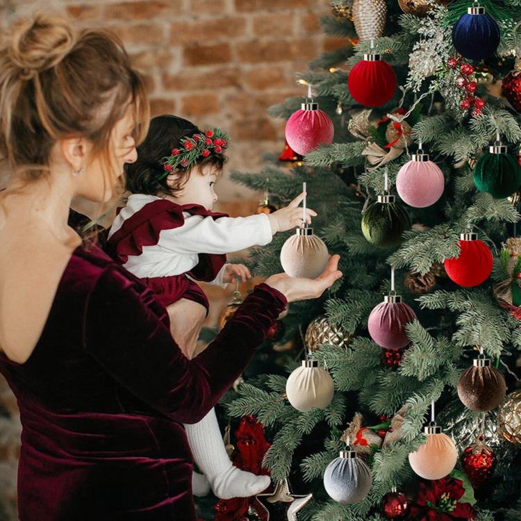 Fabric-Covered Ball Christmas Ornaments Decorations, 6cm