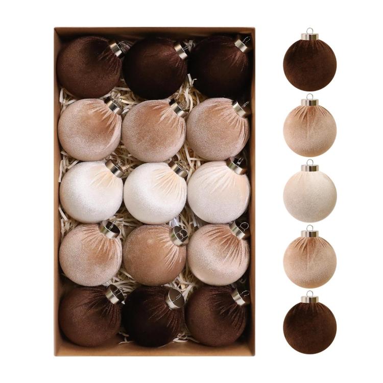 15pcs /Set Velvet-Covered Christmas Ball Ornaments, 6cm, 8cm