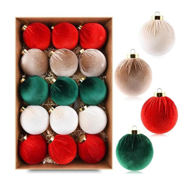 15pcs /Set Velvet-Covered Christmas Ball Ornaments, 6cm, 8cm