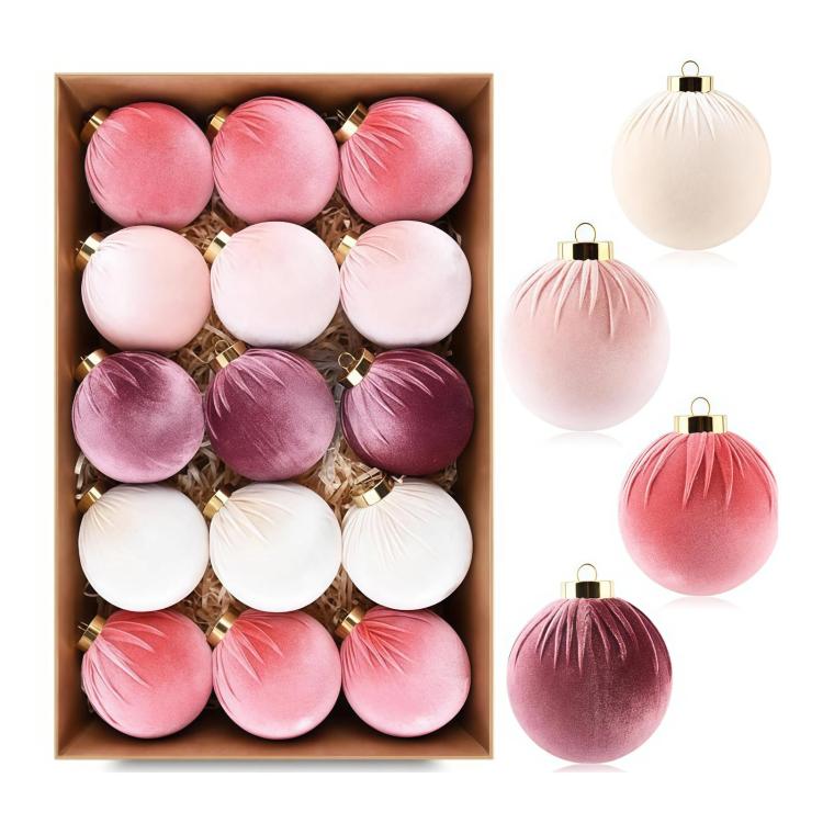 15pcs /Set Velvet-Covered Christmas Ball Ornaments, 6cm, 8cm