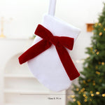 Velvet Christmas Stocking Ornament with Plush Bow Accent Mini Fabric Tree & Mantle Hanging Decor, Red & Green, Red & White, Red & White Knitted, Red & White Sequin