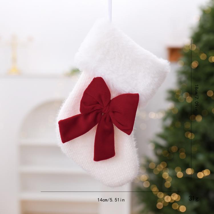 Velvet Christmas Stocking Ornament with Plush Bow Accent Mini Fabric Tree & Mantle Hanging Decor, Red & Green, Red & White, Red & White Knitted, Red & White Sequin