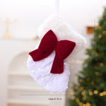 Velvet Christmas Stocking Ornament with Plush Bow Accent Mini Fabric Tree & Mantle Hanging Decor, Red & Green, Red & White, Red & White Knitted, Red & White Sequin
