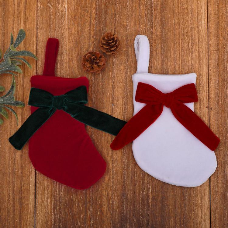 Velvet Christmas Stocking Ornament with Plush Bow Accent Mini Fabric Tree & Mantle Hanging Decor, Red & Green, Red & White, Red & White Knitted, Red & White Sequin