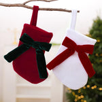 Velvet Christmas Stocking Ornament with Plush Bow Accent Mini Fabric Tree & Mantle Hanging Decor, Red & Green, Red & White, Red & White Knitted, Red & White Sequin