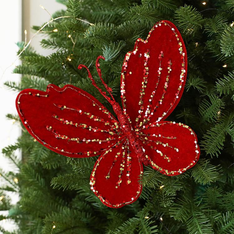 Hand-Painted Velvet Butterfly Christmas Tree Ornament Christmas Decoration Prop
