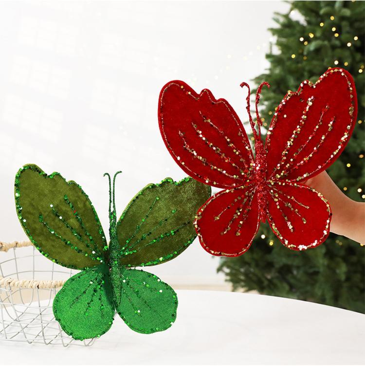 Hand-Painted Velvet Butterfly Christmas Tree Ornament Christmas Decoration Prop