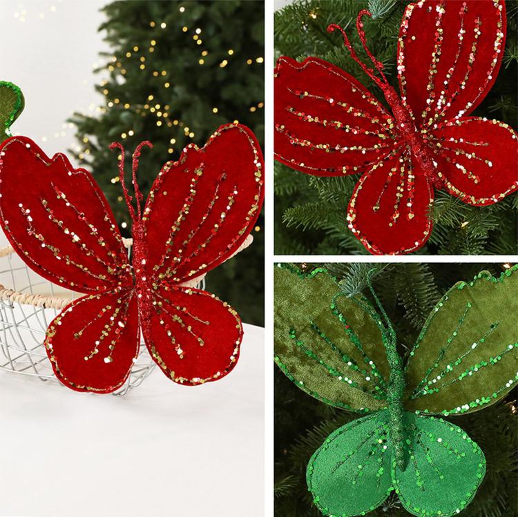 Hand-Painted Velvet Butterfly Christmas Tree Ornament Christmas Decoration Prop