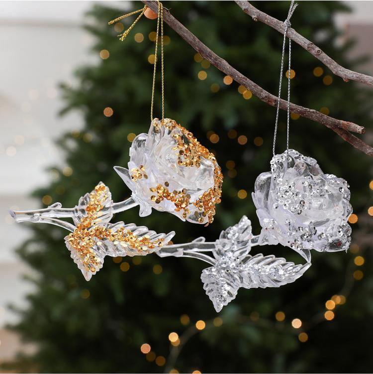 Acrylic Hand-Painted Rose Clear PC Christmas Tree Ornament DIY Christmas Decoration