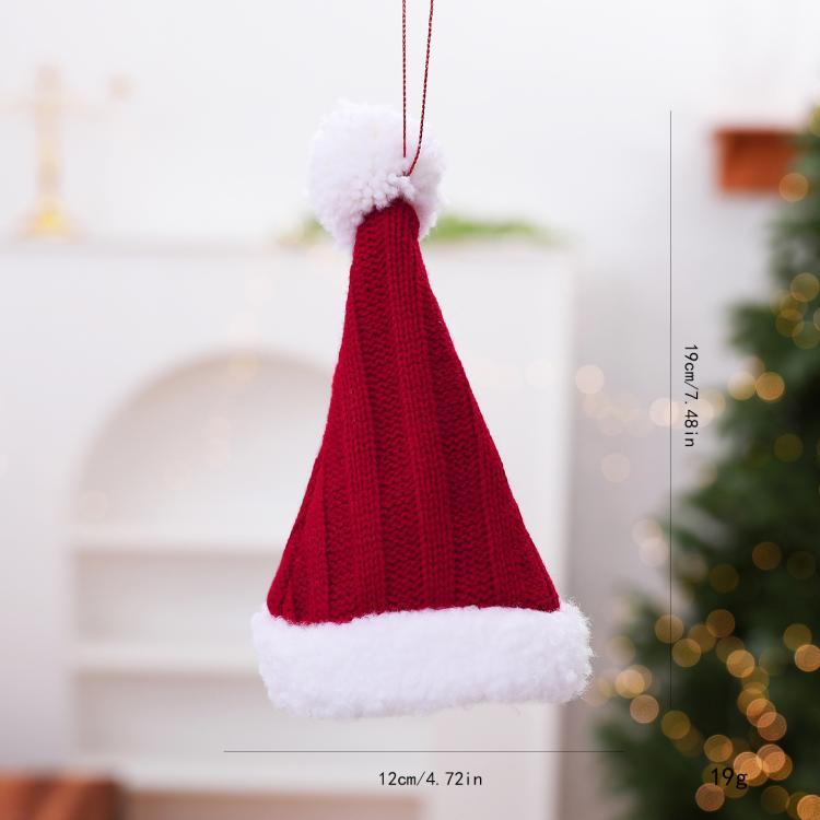 Mini Knitted Christmas Sweater & Santa Hat Ornament Plush Tree Hanging Decor, Hat Red, Hat Plaid, Cloth Plaid, Cloth Red