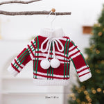 Mini Knitted Christmas Sweater & Santa Hat Ornament Plush Tree Hanging Decor, Hat Red, Hat Plaid, Cloth Plaid, Cloth Red