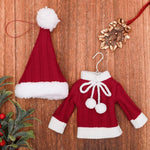 Mini Knitted Christmas Sweater & Santa Hat Ornament Plush Tree Hanging Decor, Hat Red, Hat Plaid, Cloth Plaid, Cloth Red