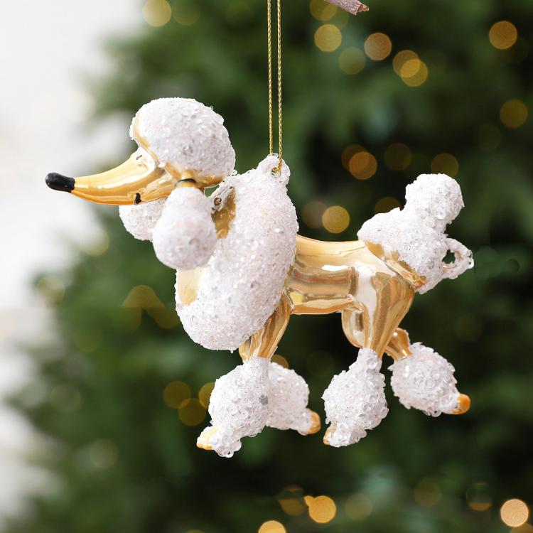 Sequined Electroplated Christmas Ornament Mini Poodle Hanging Decoration