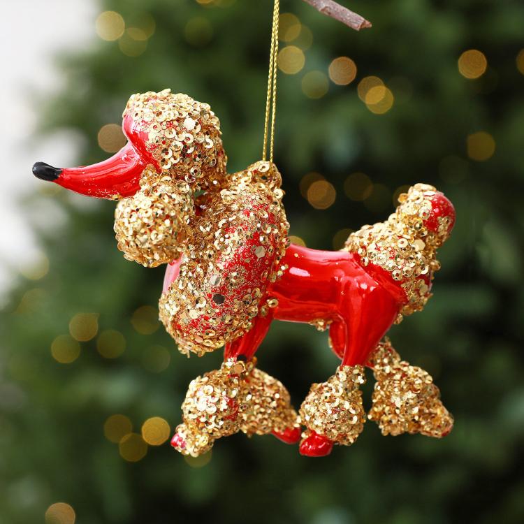 Sequined Electroplated Christmas Ornament Mini Poodle Hanging Decoration