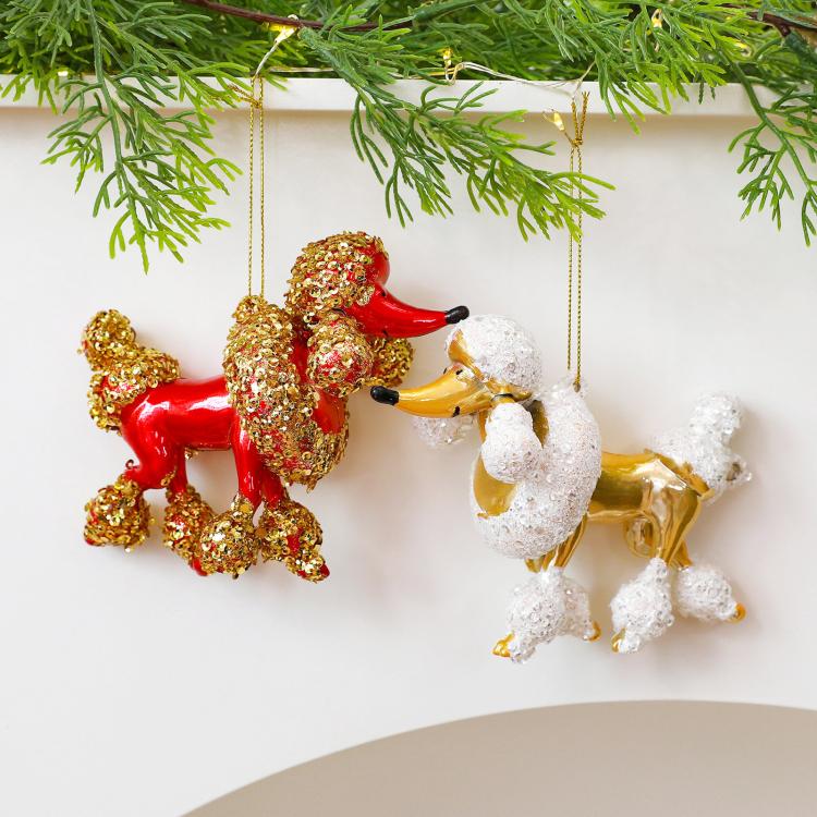 Sequined Electroplated Christmas Ornament Mini Poodle Hanging Decoration