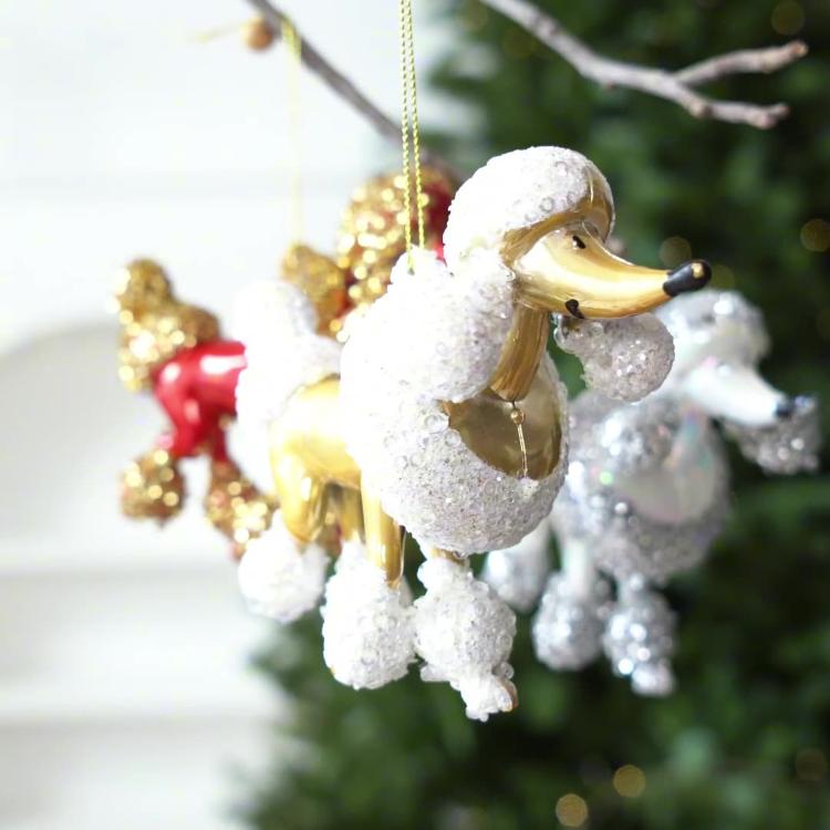 Sequined Electroplated Christmas Ornament Mini Poodle Hanging Decoration