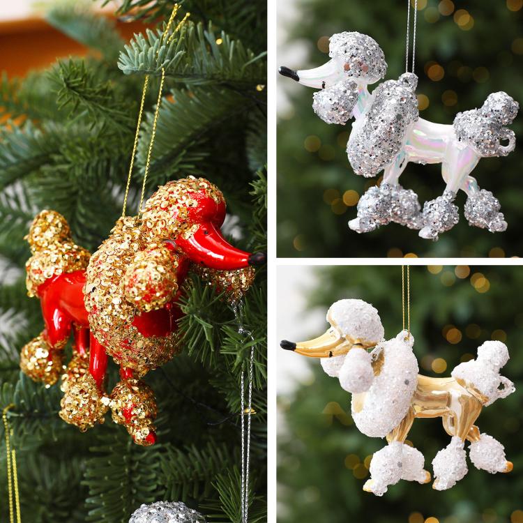 Sequined Electroplated Christmas Ornament Mini Poodle Hanging Decoration
